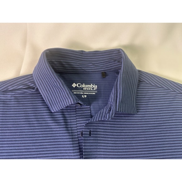 Men's Columbia Golf Polo Size Small Blue‎ Striped Performance Shirt - Picture 1 of 9